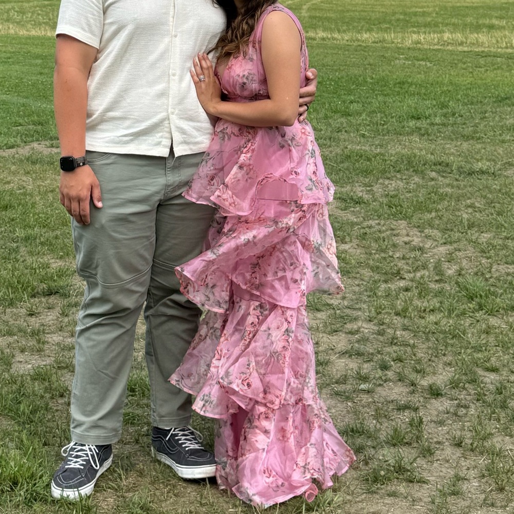 Lulu's Pink Floral Ruffle Dress